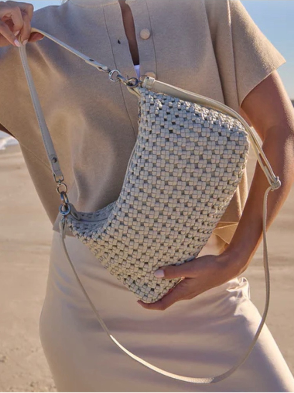 HOBO Avon Shoulder Bag NWT White Woven Handbag Whitecap